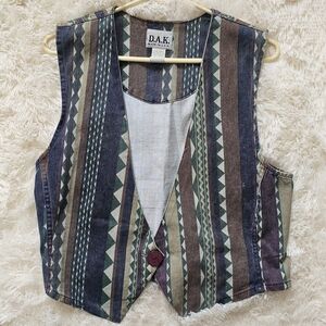 D.A.K. Striped Geometric Aztect South Western Vintage 90s Womens Vest Size Large